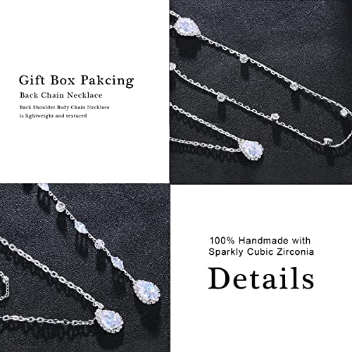 Stonefans Long Crystal Back Necklace Body Chains For Women Silver Wedding Cubic Zirconia Backdrop Necklace Festival Dress Body Jewelry (Silver) #TOP3
