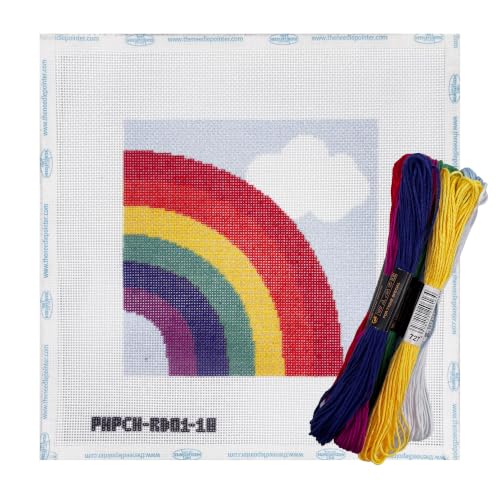 Image of Howie's Needlepoint Needlepoint Kits for Adults & Beginners, 18 Mesh Printed Needlepoint Canvas, Stamped Patterns Canvas Starter Kits(Rainbow,6 inchx 6 inch)
