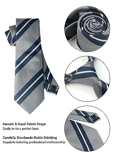 Image of Striped Plaid Polka Dot Mens Tie Formal Necktie Pocket Squares Ties Clips Cufflinks Classic for Men Set