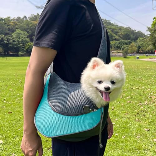 Image of Kraptick Pet Sling Carrier, Pet Carrier Bag for Shitzu Puppy, Cat, Rabbit with Comfortable Adjustable Pouch Single Shoulder Carry Tote Handbag for Pets (Large, Sky Blue)