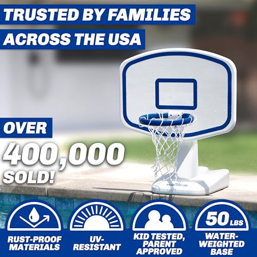 GoSports Splash Hoop Swimming Pool Basketball Game, Includes Poolside Water Basketball Hoop, 2 Balls and Pump – Choose Your Style