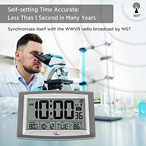 Wallarge Atomic Clock With Outdoor And Indoor Temperature - 12.5 Inch Self-Setting Digital Clock Large Display, Battery Operated Wall Clocks Or Desk Clocks For Bedroom thumb #2