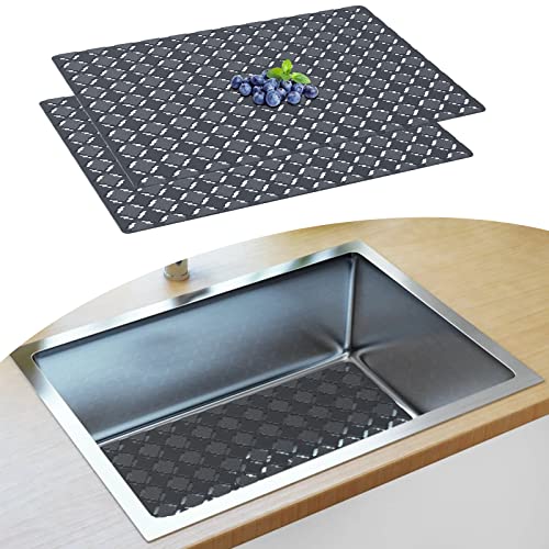 Top-spring Sink Mat, 2Pcs Kitchen Sink Protector Mat for Ceramic/Stainless Steel Sinks, Cut to Size Draining Mat 30 x 40cm (Grey) - Image 2