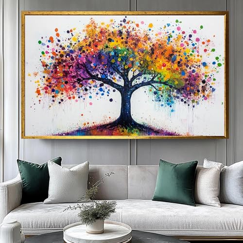 Tableau abstrait Arbre de Vie 80x120cm avec châssis en bois de qualité supérieure