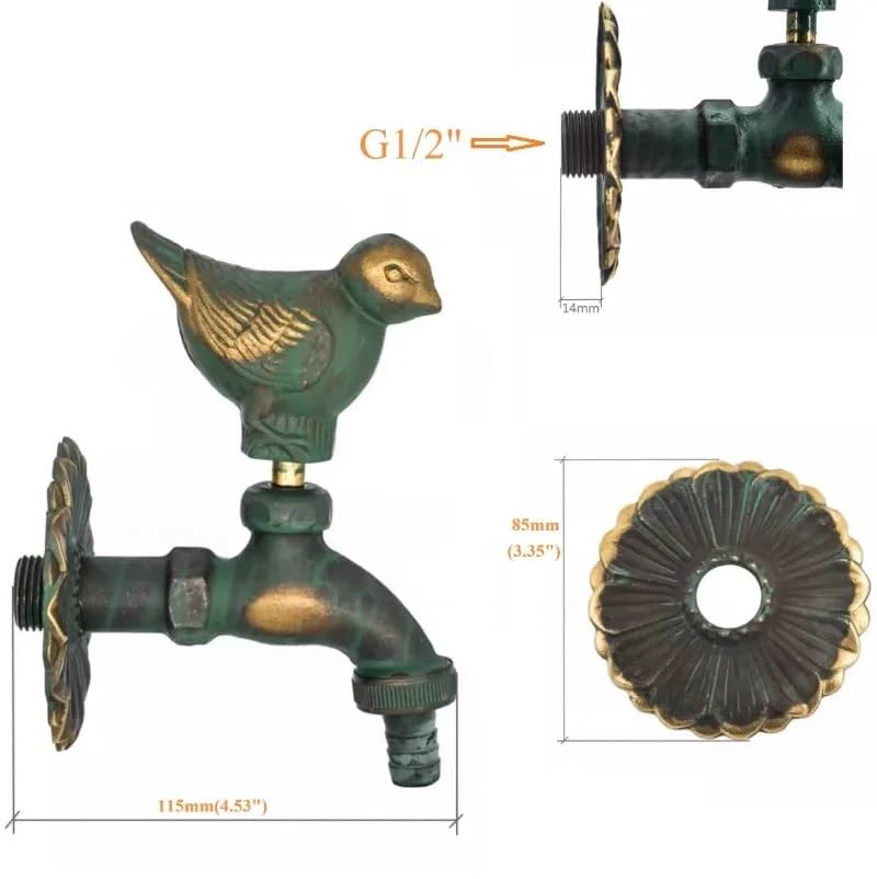 Rubinetto da Giardino per Esterni in Ottone Massiccio Antico - Maniglia per Animali (Martin Pescatore Verde), Rubinetto Esterno Decorativo G1/2 (Cane in Ottone)