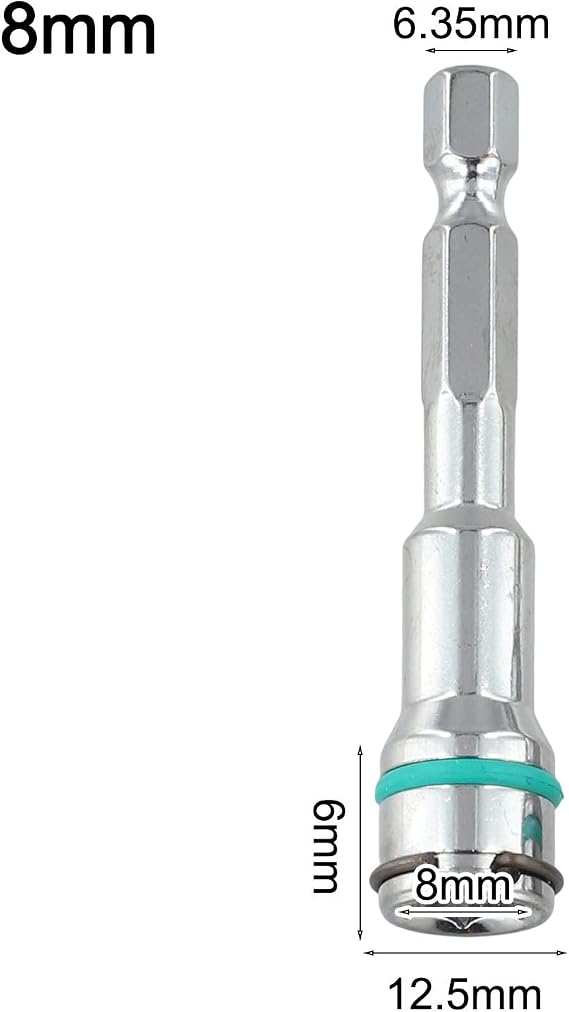 Hex Socket Nut Driver Set Adapter with Spring 1/4 Inch Shank Steel Reducer Sleeve for Pneumatic Electric Screwdrivers Drill Tools 62mm Length(8mm)