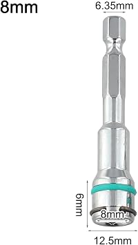 Hex Socket Nut Driver Set Adapter with Spring 1/4 Inch Shank Steel Reducer Sleeve for Pneumatic Electric Screwdrivers Drill Tools 62mm Length(8mm)