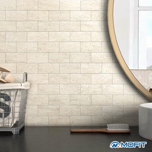 M MOFIT Stone Backsplash Peel and Stick Tiles Matte,Adhesive Mosaic Subway Tiles Waterproof Wall Tile Stickers for Bathroom Shower(Beige,10PCS) by M MOFIT - Image 4