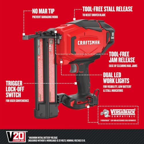 CRAFTSMAN V20 Brad Nailer, 18GA, Cordless, Bare Tool Only (CMCN618B) - Image 2