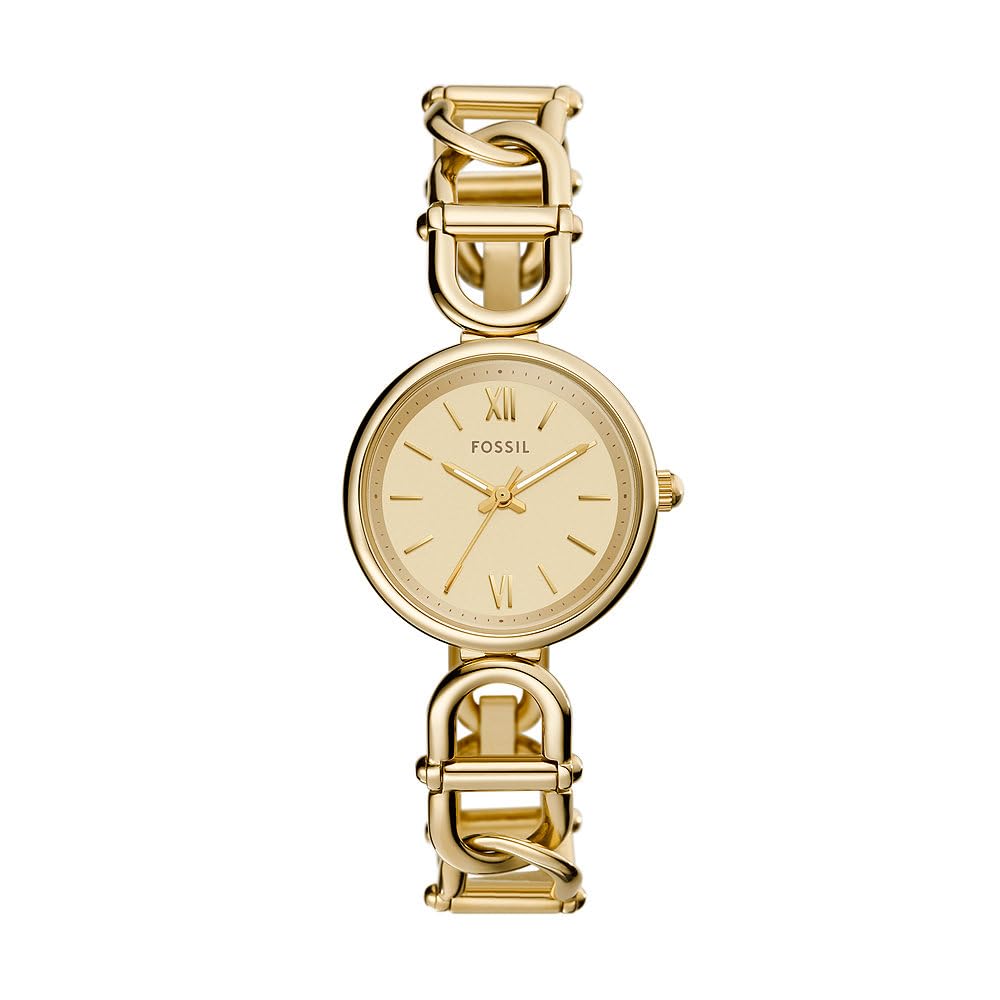 Fossil Carlie Watch for Women, Gold Tone Quartz Three Hand Movement with Stainless Steel Strap,Metallic Gold