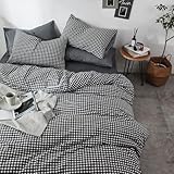 mixinni Black Gingham Comforter Set Twin XL, Plaid Comforter Set 3 Pieces 1 Black Grid Comfoter with 2 Pillow Cases for All Seasons, Soft Fluffy Modern Grid Pattern Printed Bedding-Twin XL Size