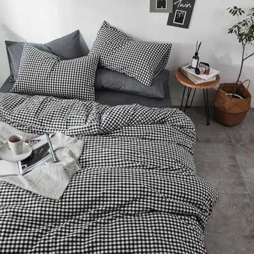 mixinni Black Gingham Comforter Set Twin XL, Plaid Comforter Set