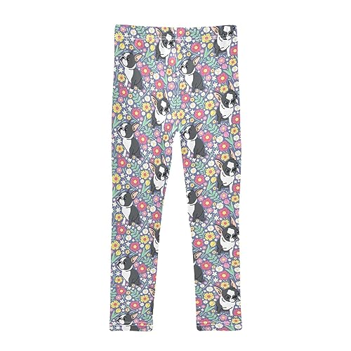 Cute French Bulldog in Floral Girls Leggings Dance Running Workout Yoga Pants2