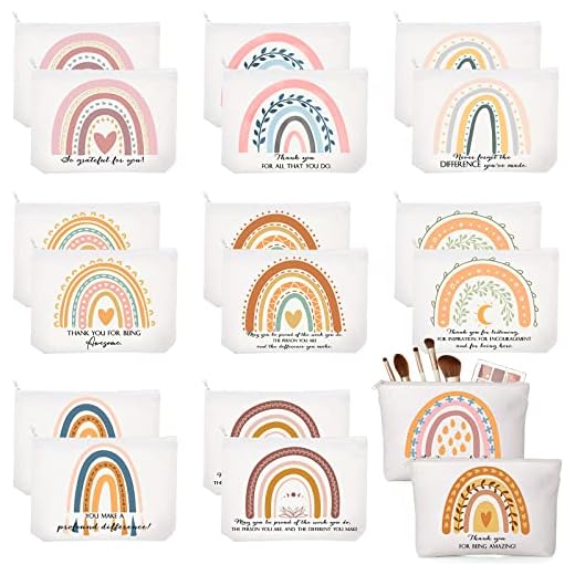 20 Pcs Rainbow Sign Canvas Makeup Bags Cosmetic Travel Pencil Bags Pouch with Zipper Appreciation Gifts for Teacher Assistant Nurse Secretary Thank You Gifts for Volunteer Employee Coworker