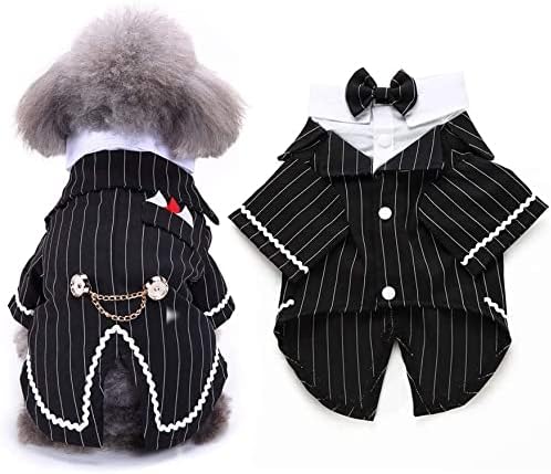 Small Dog Clothes, Gentleman Dog Cat Shirt Puppy Pet Suit Bow Tie Costume, Cat Wedding Shirt Formal Tuxedo with Black Tie, Dog Prince Wedding Bow Tie Suit (X-Large)