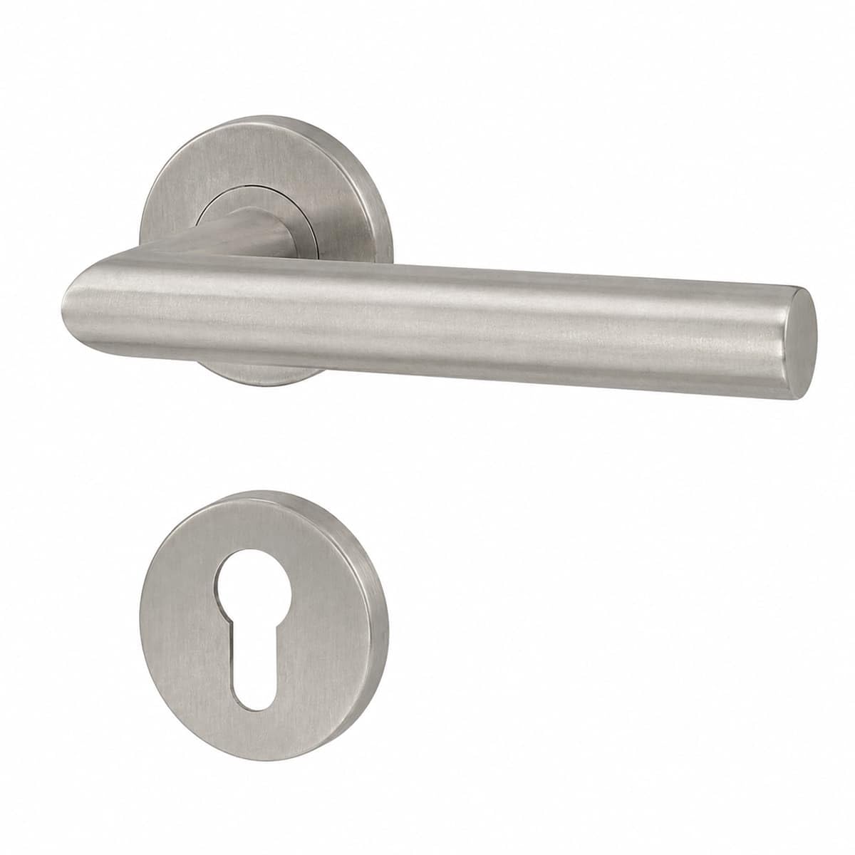 MS Beschläge Haustür Wechselgarnitur Edelstahl 10/92mm mit Kernziehschutz - Schutzbeschlag mit Außenschild und Innenrosetten - Kombibeschlag Türdrücker PZ matt geb. (Griffplatte/Drücker, DIN rechts)