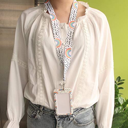 Rainbow Lanyard With Id Badge Holder Sliding Card Case Simple Cute For Girls Women Soft Fabric Neck Lanyard #TOP4