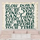 AQYIP Slow Down You're Doing Fine Inspirational Tapestry, Green Motivational Tapestry Decorative, Positive Affirmation Quote Wall Tapestries Blanket Decor for Home Office, 50x60 Inch