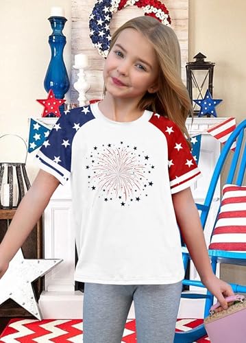 Image of CAZYCHILD Girls 4th of July USA Shirt American Flag Patriotic T-Shirt Independence Day Outfit for Kids 5-14Years