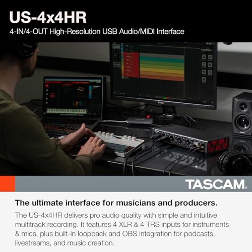 TASCAM(タスカム) US-4X4HR 4Mic, 4IN/4OUT 24bit/192kHzハイレゾ USBオーディオ/MIDIインターフェース Youtube 音楽制作 生配信 DTM