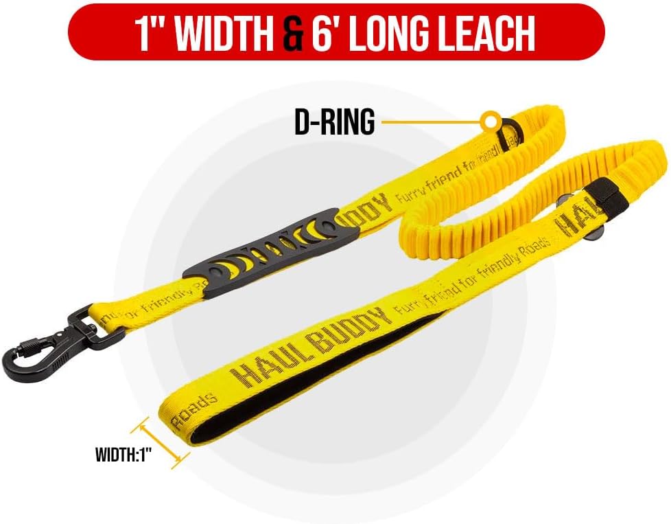 Mytee Products 6' Traffic Dog Leash w/Two Soft Padded Handles and Car Seat Belt Buckle, 360° Swivel Clasp - Strong Leash for Medium Large Dogs - 109C Yellow