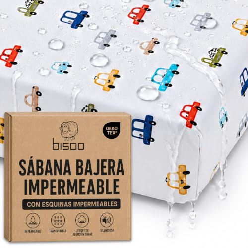 Bisoo Sabana Magica 70x140 Coches. Bajera Impermeable para Maxicuna y Cuna