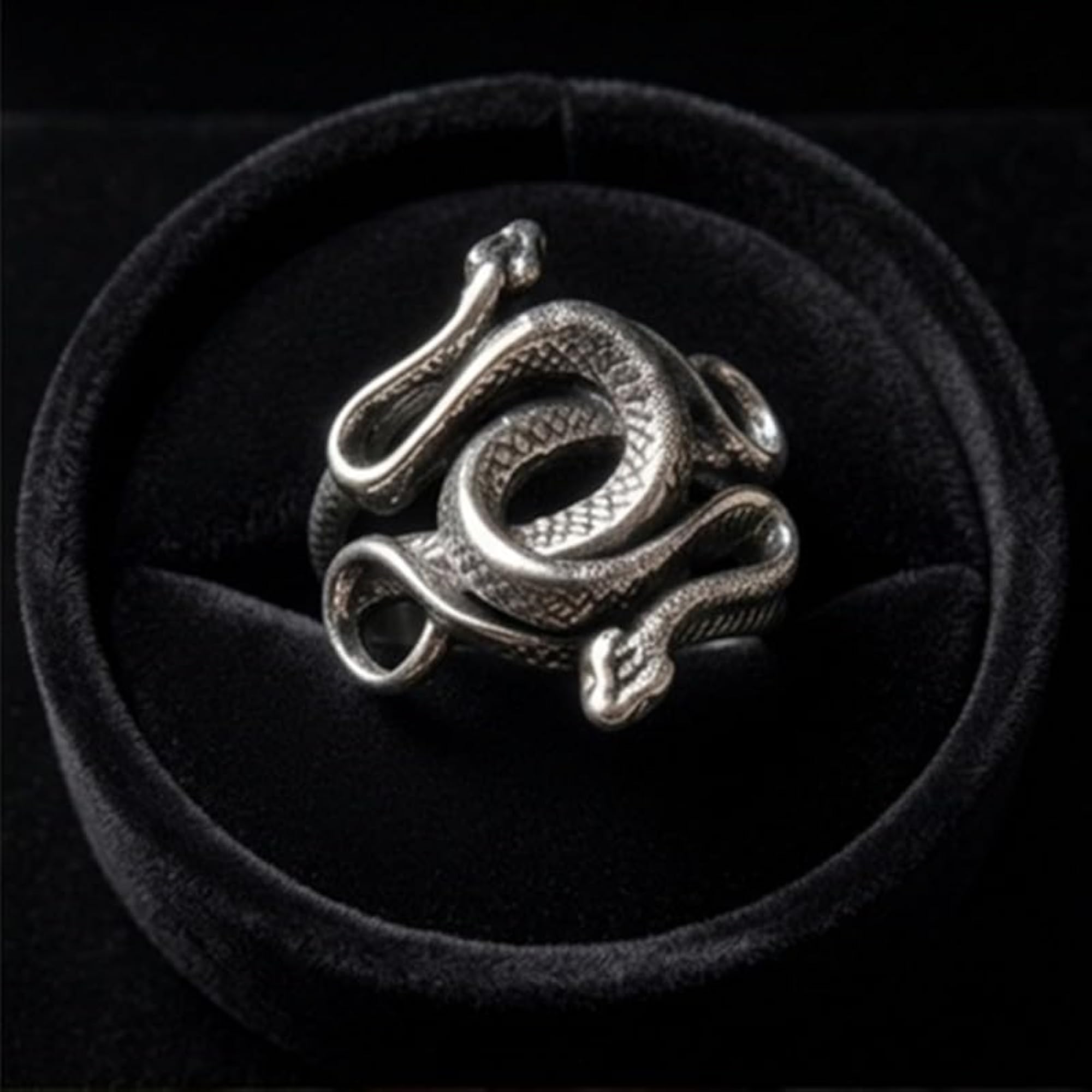 Unisex Adjustable Stainless Steel Coiled Snake Ring, Gothic Fantasy