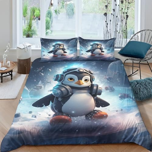 Pingouin Microfibre Parure De Lit Housse De Couette,1 Et 2 Personnes Lit 135/200/220,2/3 Pièces Cadeaux pour enfants Housse De Couette/Taies D'oreiller/Drap...