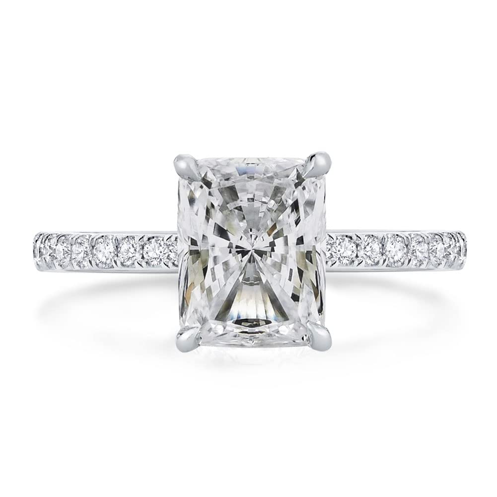 Bo.Dream Radiant Cut Cubic Zirconia CZ Engagement Rings Platinum Plated Sterling Silver