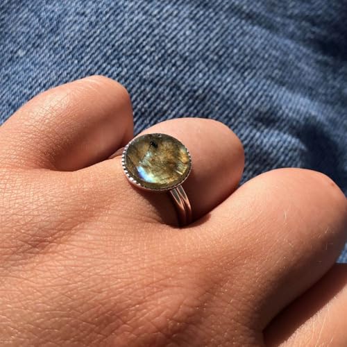 Bague argent 925 ronde avec labradorite véritable taille 50 résistante - 4