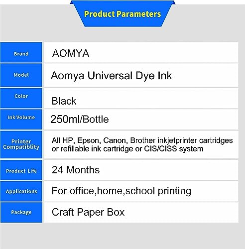 Universal Printer Ink Cartridges 250ML 8.79oz Black Color Refill Ink Replacement for HP Canon Lexmark Brother Ricoh Refillable Ink Cartridges and CISS Dye Ink with Syringe & Glove - Image 3