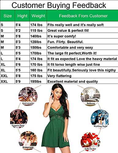 Avidlove Women Lace Lingerie Sleepwear Chemises V-Neck Full Slip Babydoll Nightgown Dress (Dark Green, M) #TOP5