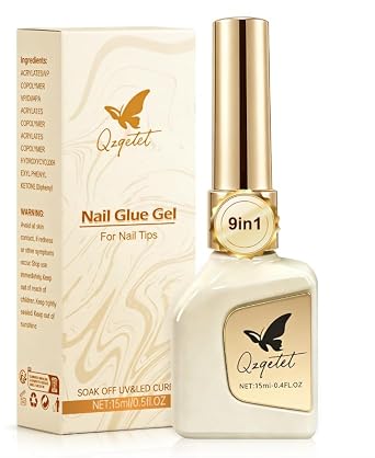 9-in-1 Nail Glue Gel, Hema Free & TPO Free Nail Glue for Nail Tips, UV Nail Glue for Acrylic Nails, Nail Extension Gel, Base Blooming Gel Rhinestone Glue, Long-Lasting Nail Adhesive