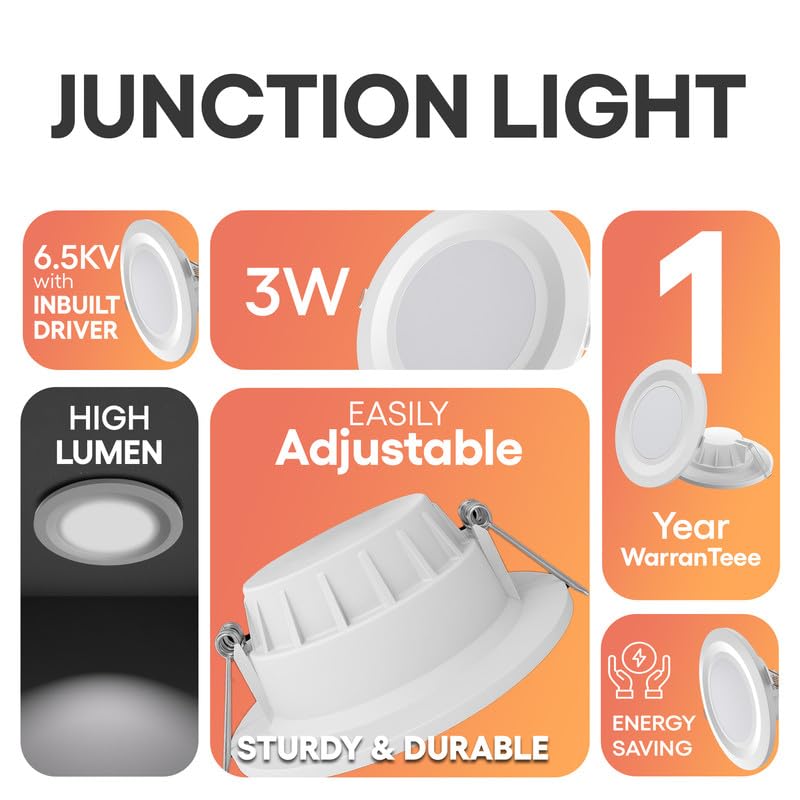 Image of elleys' Zain 6 Watt Junction Box Led Ceiling Light| Cut Out- 75 mm|BIS Certified| Cool White Color Ceiling Light for Hall,Room,Office | Led Downlighter Colour (Cool White) Pack of 8