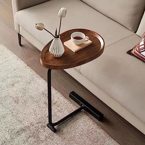 طاولة جانبية ونهاية على شكل حرف C للمساحات الصغيرة وغرفة المعيشة من سمارتيك، طاولة جانبية عصرية للاريكة والسرير، سطح بيضاوي بني مع اطار معدني اسود، قطعتان، 17.7 انش عمق × 11.8 انش عرض × 23.6 انش