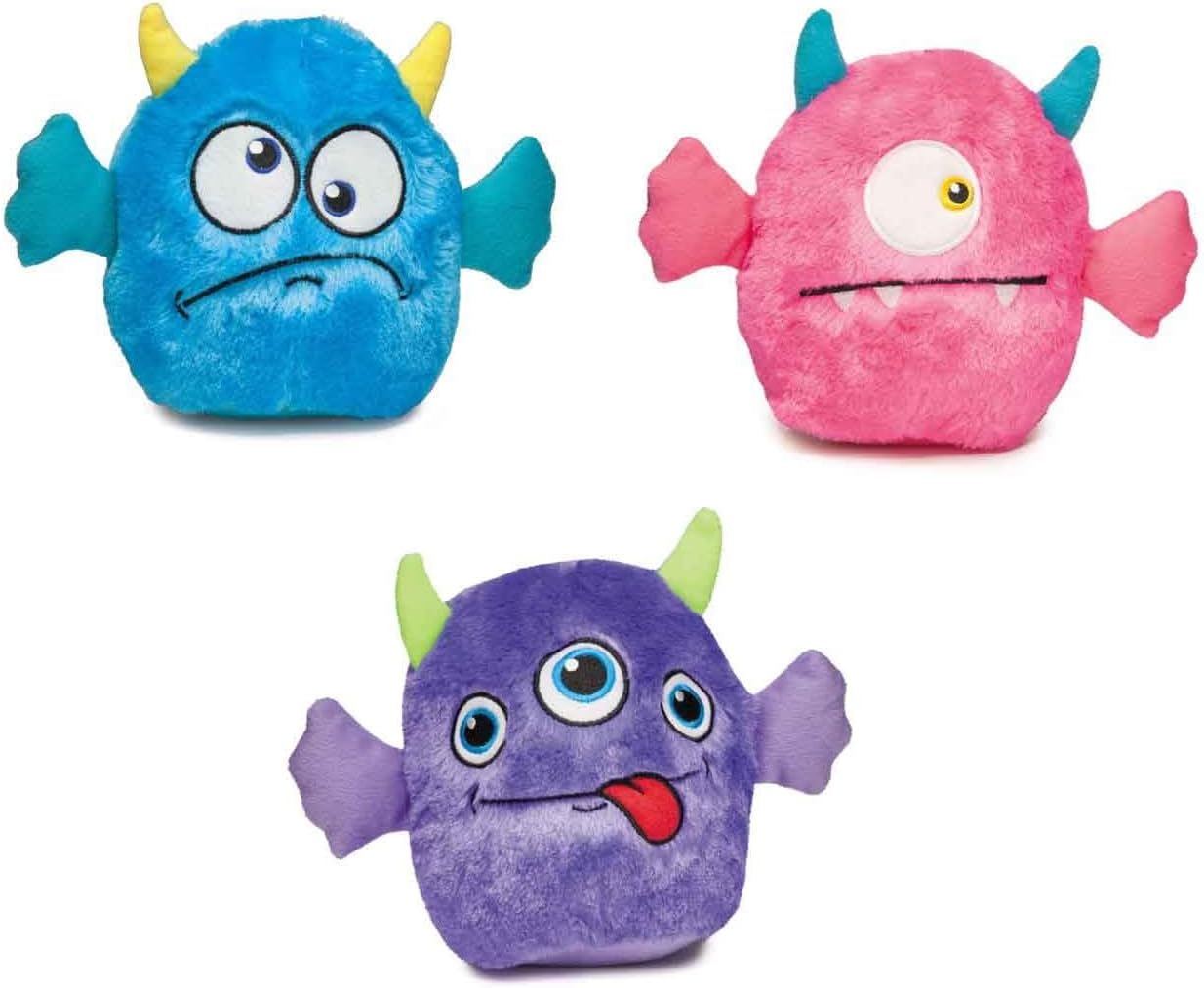 PUREPET Rock Monster 7" Dog Toys Soft Ball Shape Plush Squeaker Silly Faces 7" Choose Color or Set (Full Set - All 3 Colors)