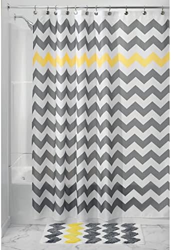 mDesign Chevron Fabric Shower Curtain - Water Repellent Bathtub Curtains with 12 Hanging Eyelets - Elegant Shower Curtains - Grey/Yellow