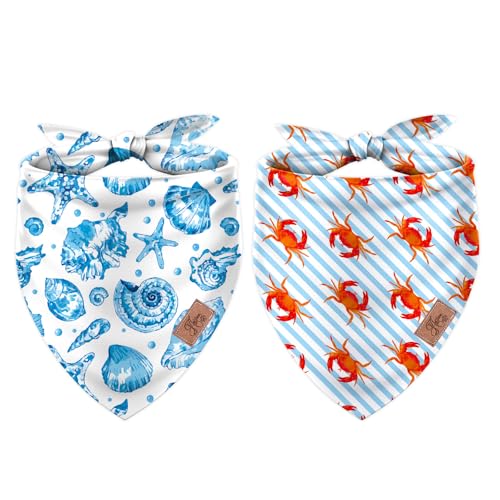 JarThenaAMCS 2Pcs Sea Dog Bandana Summer Ocean Animal Theme Triangle Pet Scarf Double-Sided Adjustable Pet Neckerchief for Hawaii Beach Party Decor Small Medium Large Dog Costume Accessories
