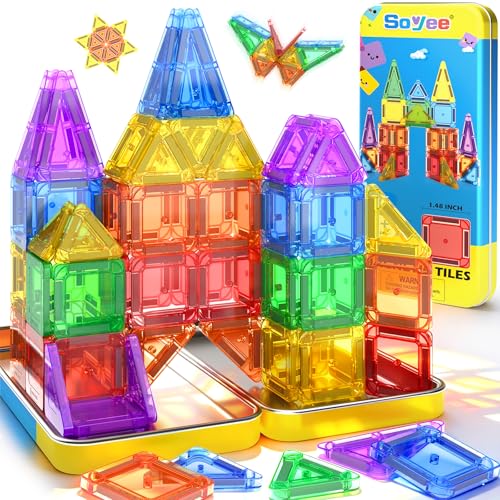 Soyee Magnetische Bausteine Reisespiele Spielzeug ab 3 4 5 6 Jahre Mädchen Junge Magnetbausteine für Kinder STEM Sensorik Montessori Geschenk für 3+ Jahre Kleinkinder