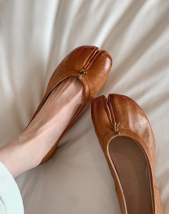 Genuine Leather Tabi Shoes Washed Finish Split Toe Ballet Flats Slip On Minimalist Shoes for Women Comfortable Walking Aesthetic Casual Loafers4