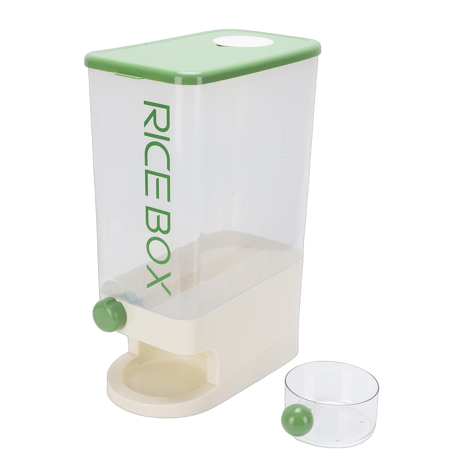 Dispenser per Riso, Contenitore Ermetico per la Conservazione del Riso di Grande capacità, Dispenser per Cereali Salvaspazio, Secchio per Cereali per Dispensa della Domestica (GREEN)