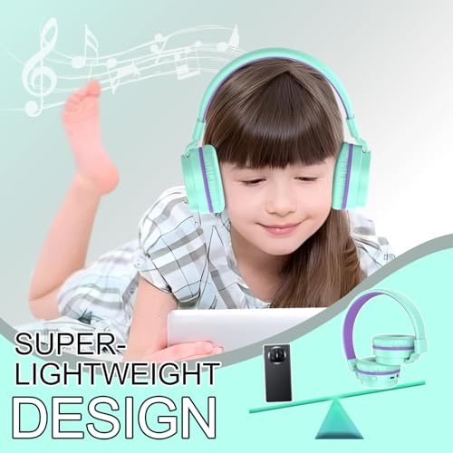 Image of Kids Bluetooth Headphones,Lightweight Kids Headphones Wireless,85 /94dB Safe Volume,40H Playtime,Fast Charging,Bluetooth 5.3,Over Ear,Toddler Headphone Built-in Mic for School /Tablet /Travel (Green)
