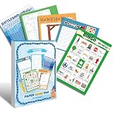 GRANDLMOON 5 Portable Travel Game Activities Pad On The Go Plane Trip Pen Pencil and Paper Game for Teens 6 x 9-inches (75 Sheets) Version 2