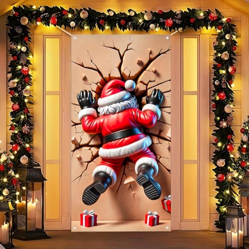 Image of BlissYard Christmas Door Cover Santa Wall Crash 35x71 Inch Polyester