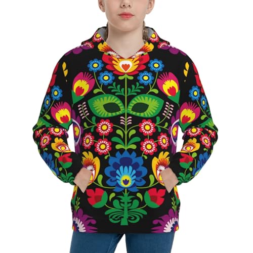 Traditional Floral Polish Kids Pullover Hoodies Boys Sweatshirts Girls Athletic Clothes with Pocket