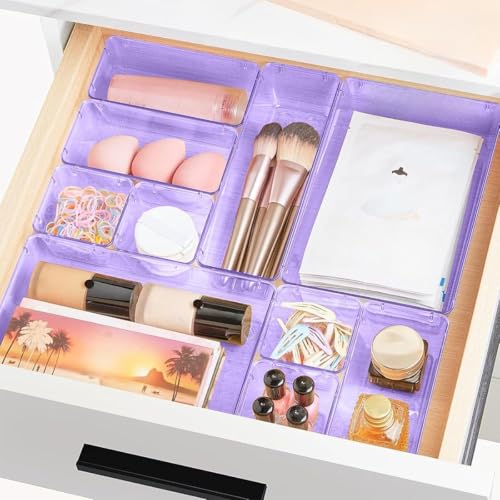 Image of ALOXE Drawer Organizer Makeup Organizer Box Purple Multipurpose Drawer Organisers Storage Box For Cosmetic, Jewellery, Office, Kitchen Items (20 Pcs)