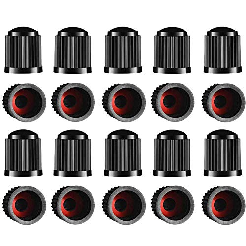 Guang-T - Juego de 20 tapones para válvulas de neumáticos, con junta universal para válvulas de repuesto para coches, bicicletas, camiones, motocicletas | atornillables, de fácil agarre (negro)