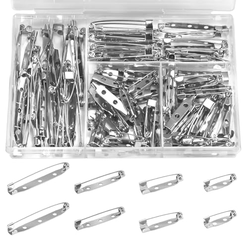 100pcs Brooch Pin Backst - 4 Siezs 0.78 in/1 in/1.4 in/1.77in Silver Bar Pins & Clasp Backings for Jewelry Making Badges Crafts Name Tags and DIY Accessories