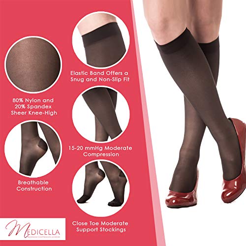 Image of Medicella Knee High Compression Socks Open Toe 15-20 mmHg Medical Quality