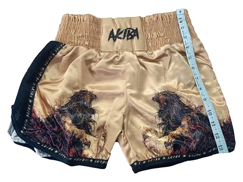 Image of AKIBA Muay Thai Shorts Satin Boxing Fight Training Shorts with Elastic Waistband and Side Slits for Ring Sparring and Gym Sessions Tribal Print
